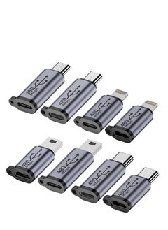 اشتري 8 Pack USB C Lightning to Micro USB Adapter,  Micro USB and Lighting to USB C Extender, USB C Micro USB to Mini USB Connector use any interface, Black في السعودية