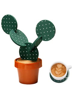 Buy Coasters DIY, Polka Dot Cactus Coasters, Set of 6, with Flower Pot Holder for Drinks, Coffee, Mugs, Gift for Home, Office, Bar Decoration and Decorating, Childish Lovely in Saudi Arabia