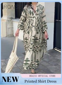 اشتري New Bohemian Loose Shirt Dress for Women Summer Women's Fashion Casual Dress Ladies Printed Traditional Wear Loose and Breathable في الامارات