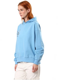 Buy Sky Blue Loose Hoodie with Front & Back Print in Egypt