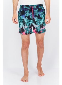 Buy Men Allover Printed Drawstring Board Short, Black Combo in UAE