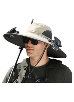 اشتري Wide Brim Solar Fan Outdoor Fishing Hat-Solar & USB Charging, Sunscreen Sun Hat with Fan, Solar Fan Hat Upf50+, Upgraded Sun Visor Hat, Speeds Fan Wide Brim Beach Visor في السعودية