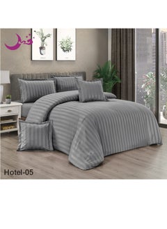 Buy 6-Piece King Size Hotel Stripe Comforter Set GREY 230 x 250 cm in Saudi Arabia