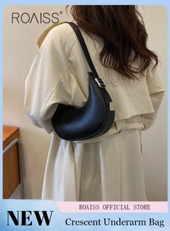 Buy Women PU Leather Shoulder Bag Women Crescent Lock Clutch Bag Solid Color Design Fashionable and Versatile in UAE