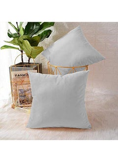 اشتري Set of 2 Pieces Square Soft Velvet Decorative Cushion with Solid Design and Attractive Colors 45x45 cm - Grey في السعودية