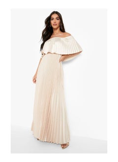 Buy Pleated Satin Bardot Maxi Dress in UAE