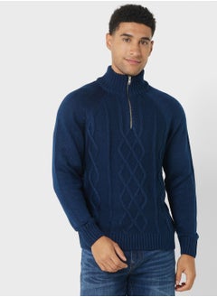 Buy Cable Knit Zip Neck Sweater in Saudi Arabia