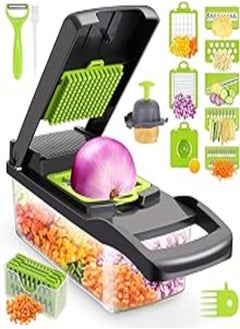 Buy Vegetable chopper,senbowe multifunctional 13-in-1 food choppers onion chopper vegetable slicer cutter dicer veggie chopper with 8 blades,colander basket,container for salad potato carrot garlic in Egypt