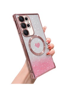 Buy for Samsung Galaxy S23 Ultra Case Glitter, Clear Magnetic Phone Cases with Camera Lens Protector [Compatible with MagSafe] Bling Sparkle Plating Soft TPU Slim ShockProof Protective Cover in UAE