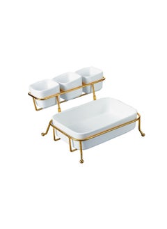 اشتري Pristine 4-Piece Ceramic Serving Bowl with Stand White,Gold 24.5X16.5X6.5CM في الامارات