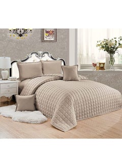 Buy 6-Piece Quilted Compressed Comforter Set For All Season Microfiber Brown King 1 x Comforter 220x240cm 1 x Fitted Sheet 200x200+40cm 2 x Pillow Case 45x75cm 2 x Cushion Cover 45x45cm in UAE