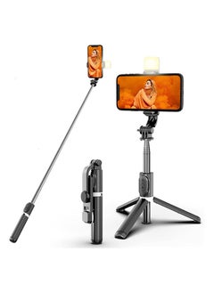 اشتري Portable Selfie Stick Tripod with Light with Detachable Bluetooth Remote,41 Inch Extendable Tripod Compatible with IPhone 13 Pro/12/11 Pro/Max/XS/XR/X في الامارات