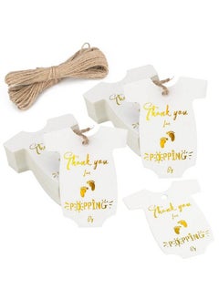 اشتري Paper Baby Shower Thank You Tags100Pcs Thank You For Popping By Gift Tags With Stringpersonalized Gold Baby Onesie Baby Shower White Gift Wrap Tags For Baby Shower Brithday Party Favors في الامارات