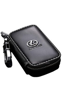 اشتري Car Key Case for Lexus, Keychain Cover Bags, Key Holder, Lexus Car Tag Black Genuine Leather Material Car Smart Key Chain Protector Bag with Metal Hook and Keyring Zipper as a Gift في الامارات