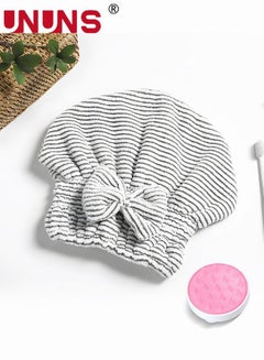 اشتري Microfiber Hair Towel Cap,With Hair Shampoo Brush,Soft Striate Absorbent Quick Drying Cap With Bow-Knot For Curly Thick Hair في السعودية