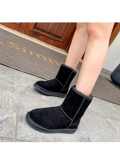 Buy 2024 Womens Leather Snow Boots Comfortable Warm Winter FlatBlack Black in Saudi Arabia