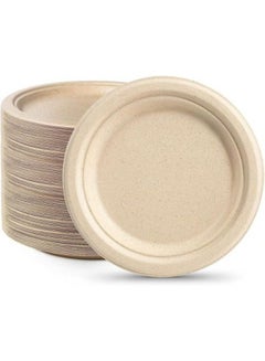 Buy ecoway 9-Inch 100% Compostable Disposable Round Bagasse Paper Plates - Biodegradable Sugarcane Fiber - Strong Heavy Duty Rigid Design - Sustainable & Food-Grade - Natural Brown Color, Pack of 10 in UAE