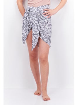 Buy Women Zebra Print Sarong Swimwear, Grey/White in UAE