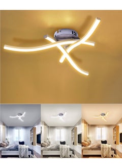 Buy LED Ceiling Light 3 Color Chandelier Lamp Modern Curved Design Ceiling Light with 3 Wave Light for Living Room Bedroom Dining Room 18W  Cold and Warm and Natural White in UAE