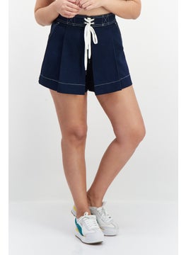 اشتري Women Drawstring Plain Denim Shorts, Blue في الامارات