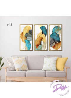 Buy 3 Piece Golden Abstract Leaves Decorative Wall Art Wall Decor Card Board MDF Home Decor for Living Room, Drawing Room, Office Room and Bedroom 120CM x 80CM in Saudi Arabia