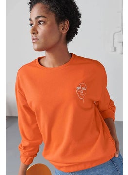 اشتري Women Round Neck Long Sleeves Embroidered Sweatshirt, Orange في الامارات