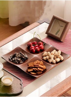 Buy 1-Piece Bamboo Fruit Tray Candy and Snack Storage Plate Brown 24x24x3 cm in UAE