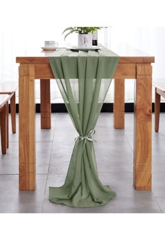 Buy Sage Green Chiffon Like Table Runner with Silver Sparkle Light Green Sheer Table Runner for Wedding Rustic Boho Wedding Party Bridal Shower Decorations Birthday Campsite Green 77*300cm in Saudi Arabia