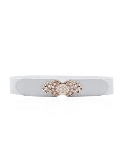 Buy Flower Elastic Decorative Belt Elastic Pearl Inlay 65cm White in UAE