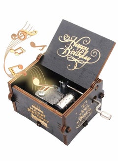Buy Happy Birthday Wood Hand Crank Laser Engraved Vintage Wooden Music Box Black in UAE