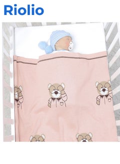 Buy Baby Blanket - Soft Knitted Cotton Swaddle Blanket for Newborns, Infants, and Toddlers, Suitable as Stroller Cover, Play Mat, and Nursery Essential - 100 x 80 cm (Pink) in Saudi Arabia