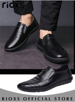 Buy Men's Business Formal Casual Leather Shoes Round Toe Fashion Oxford Shoes With Low Heel in UAE