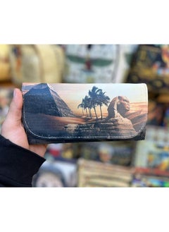 Buy Women's book and wallet, size 20*10 cm, leather wallet for women and girls for money, cards and mobile phones in various Pharaonic shapes, design No. 20 in Egypt