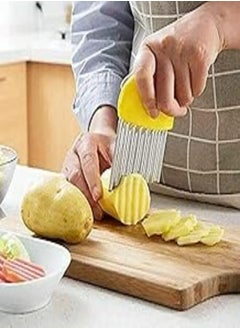 Buy "Wavy Potato and Pickle Cutter, Plastic Handle and Stainless Steel Blades (Crinkle Cutter) - Easy and Quick Potato and Pickle Cutter, Wavy Design, Ergonomic Handle in Egypt