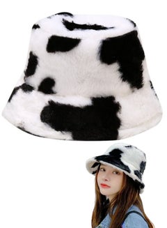 اشتري Cow patterned winter fur baded bucket hat في مصر