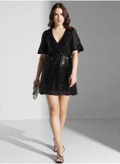 Buy Surplice Neck Sequin Dress in UAE