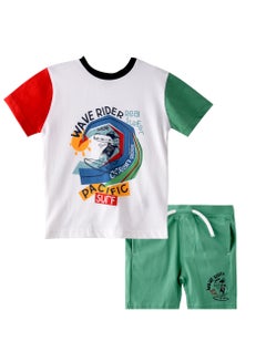 Buy Baby Boys 2 piece Set - T-Shirts & Shorts -Multicolour (100% Cotton)- VJ in UAE