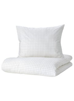 Buy Duvet Cover And Pillowcase Check Pattern White/Yellow 150X200/50X80 Cm in Saudi Arabia