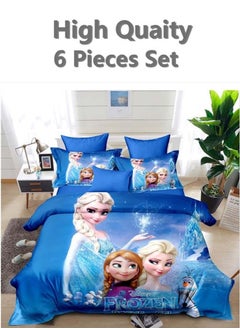 Buy 6-Piece Single Size Cotton Printed Combination Duvet Cover Set Includes 1xFitted Bedsheet 120x200+30cm, 1xDuvet/Bed Cover 160x210 cm, 2xPillowcase 55x80cm, 2xCushion Case 45x70cm Multicolour in UAE