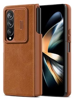 Buy Nillkin for Samsung Galaxy Z Fold 4 Case with S Pen Holder,Sliding Camera Cover, Anti-Fingerprint & Anti-Oil Stain with Special PU Leather Cover for Samsung Z Fold 4, Brown in Egypt