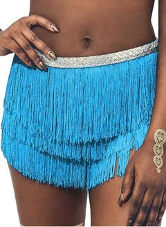 Buy Fringe Waist Chain Skirt Belly Dance Tassel Waist Wrap Belt Skirts Party Rave Costume Lake Blue in UAE