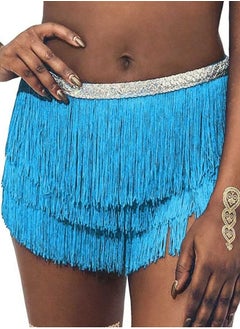 Buy Fringe Waist Chain Skirt Belly Dance Tassel Waist Wrap Belt Skirts Party Rave Costume Lake Blue in UAE