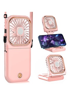 Buy Portable Handheld Fan, Foldable USB Rechargeable Fan for Home Office Outdoor Travel, 3000mAh Power Bank Hands Free Cooling Fan (Pink) in Saudi Arabia