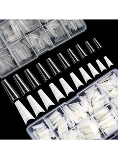 Buy 1000PCS Long Stiletto Nail Tips Acrylic Nails Artificial Half False Flake 10sizes with Clear Plastic Cases for Salon Shop Diy Art Ballerina in Saudi Arabia