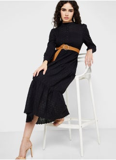 Buy Schiffli Dress With Belt in UAE