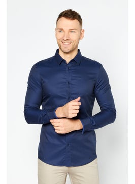 اشتري Men Slim Fit Solid Long Sleeves Casual Shirt, Electric Blue في الامارات