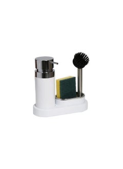 Buy Kitchen soap dispenser with sponge holder and brush  3 in 1 for kitchen sink, bathroom, shampoo - white in Egypt