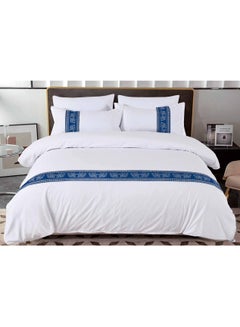 Buy King Size Cotton Bedsheet Set 6Pcs Include 1 Fitted Sheet 200x200+30 cm with 1 Duvet Cover 220x240 cm and and 4 Pillowcases 50x75 cm Pure White in UAE