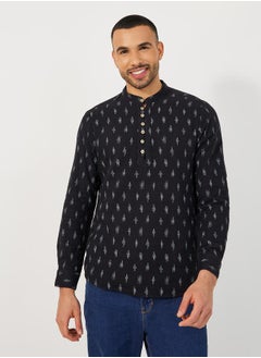 Buy Mandarin Collar Half Placket Dobby Shirt with Loop Buttons in Saudi Arabia