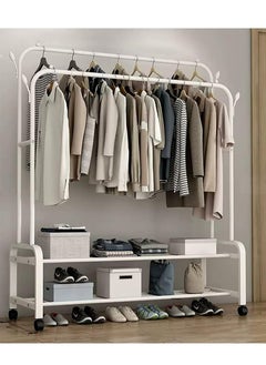 Buy Metal Clothes Hanger Organizer and White Clothes Stand with Wheels 110x55x150 cm in Saudi Arabia